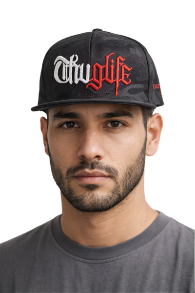 CosmoOutlet Чорно-червона чоловіча кепка з вишивкою «Thug Life» та регульован...