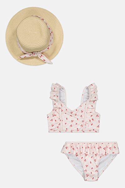 L&J Swim Club Kids Girl 3 Pieces Allover Print Swim Top And Bottom Set With S...