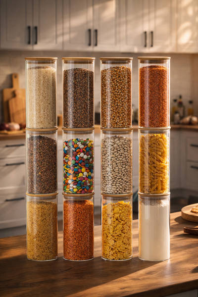 Porsima 417 12-Piece 1300 ml Bamboo Vacuum Lid Glass Jar Set Storage Containe...