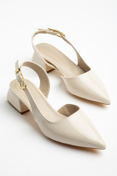 AYENDE MODA Comfort Line Beige Pointed Toe Thick Heel Women's Shoes