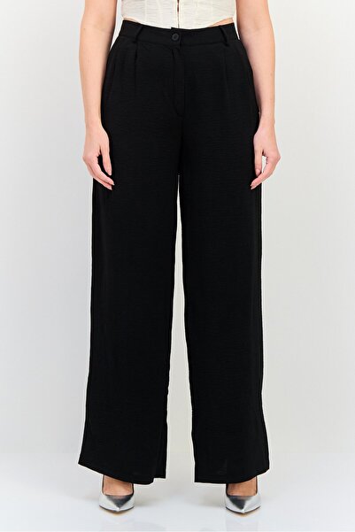 Ulyashova Women Regular Fit Plain Wide Leg Pants, Black