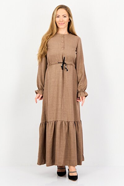 Ulyashova Women Heather Tie Waist Maxi Dress, Brown