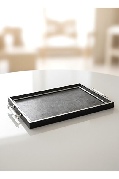 FARALYAHOME Decorative Glitter Tray 45X28X3 cm Black-Silver Presentation Tray...