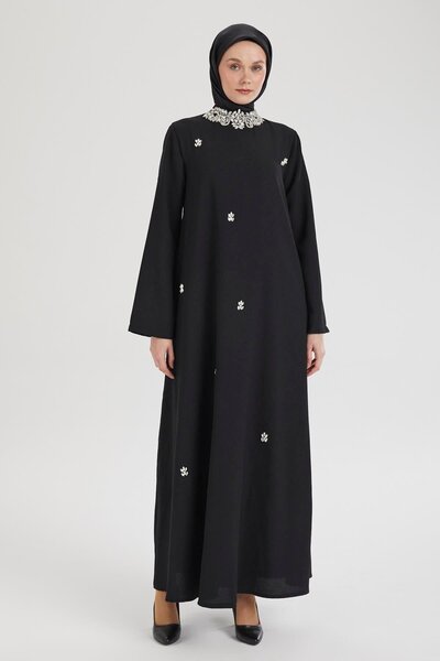 Armine TREND Taş Detaylı Salaş Kesim Elbise-Siyah 25YT905