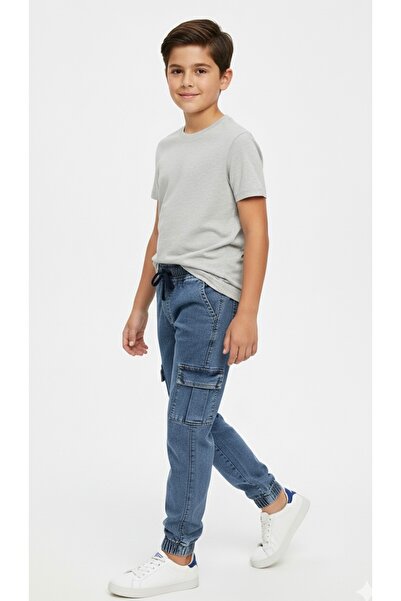 ADA YILDIZ KİDS Pantaloni cargo jogger pentru băieți, culoare albastră, 9/14 ani