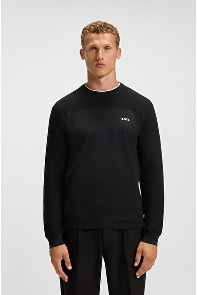 BOSS Men's Regular Fit Round Collar Breathable Wool Content Long Sleeve Navy ...