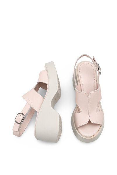 DELSOLERA Women's Genuine Leather Strap Detailed Platform Wedge Heeled Casual...