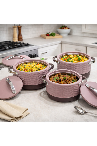 Biki طقم حافظات طعام حرارية 3 قطع 2000/2500/3000 مل لون بنفسجي