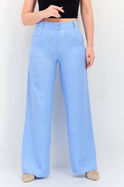 Ulyashova Women Regular Fit Heather Palazzo Pants, Light Blue