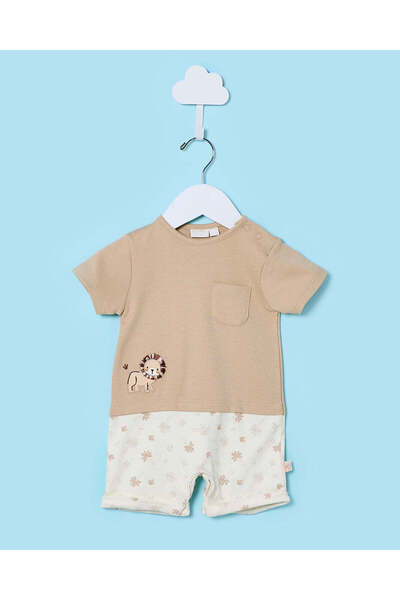 REDTAG Baby Beige Printed Romper suit