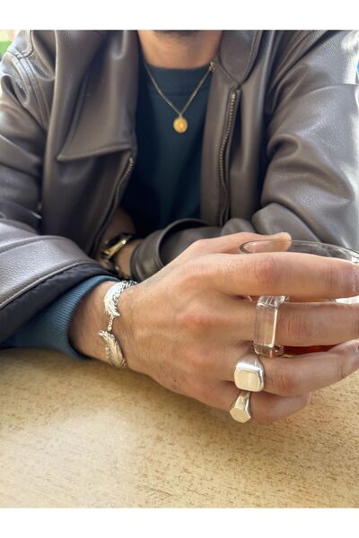 Mihenkler Jewelery Modern Altıgen ve Dörtgen Mühür Yüzük – 925 Ayar Yüzük Ünisex