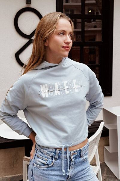 Le'Sluette Γυναικείο άνετο βαμβακερό φούτερ με στάμπα σε μπλε χρώμα