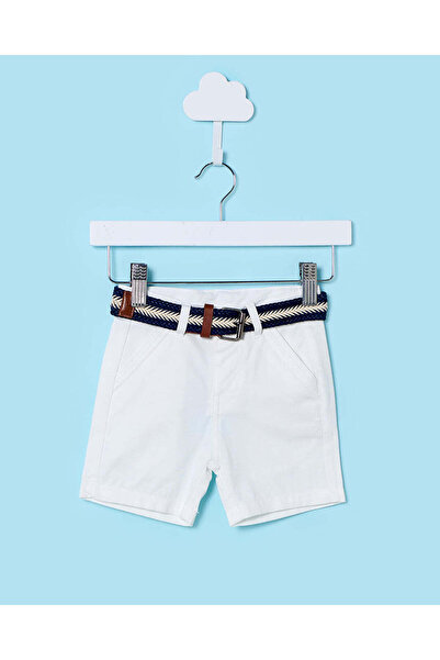 REDTAG Infant Boys White Twill Belted Shorts