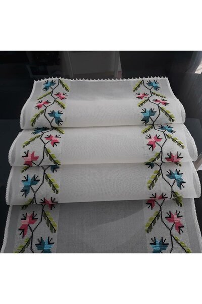 DUYGU KUMAŞ İki Kenarı Etamin Boşluklu İpek Runner Kumaş