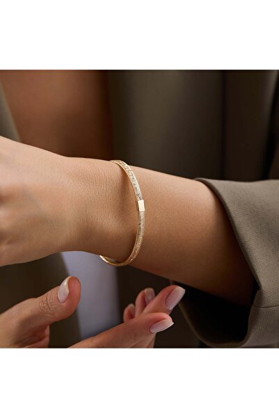 Bayar Gold 14 Ayar Altın İtalyan Grek Desenli Esnek Bilezik 5 mm