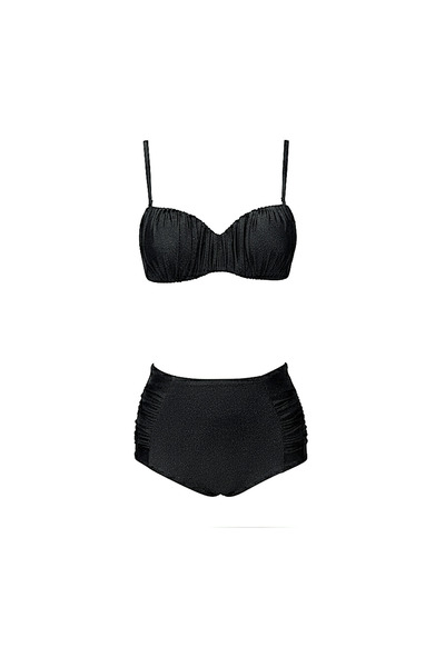 Adel swimwear Yüksek Bel Drapeli Bikini Takımı - Parlak Kumaş