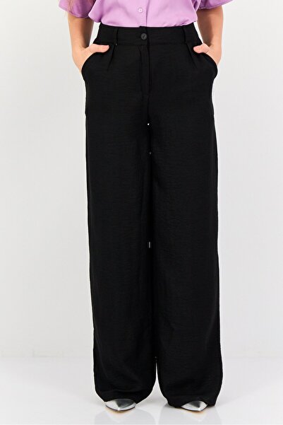 Ulyashova Women Regular Fit Plain Palazo Pants, Black