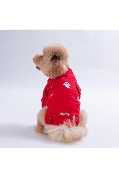 Pawstar Kırmızı Cancun - Cancún Ceket Gabardin Çıtçıtlı Kedi Köpek Ceketi Ked...