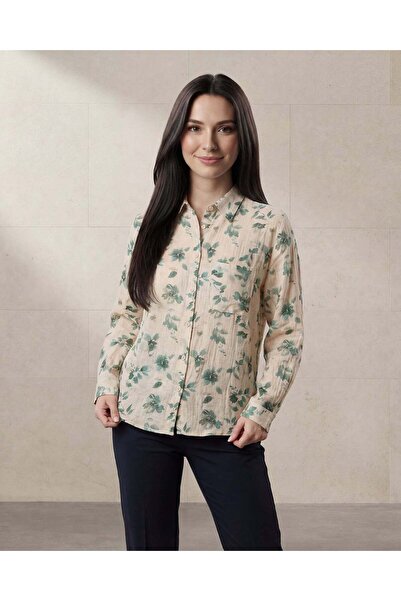 REDTAG Women Beige Printed Button Front Shirt