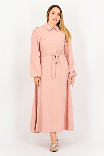 Ulyashova Women Solid Tie Waist Maxi Dress, Pink