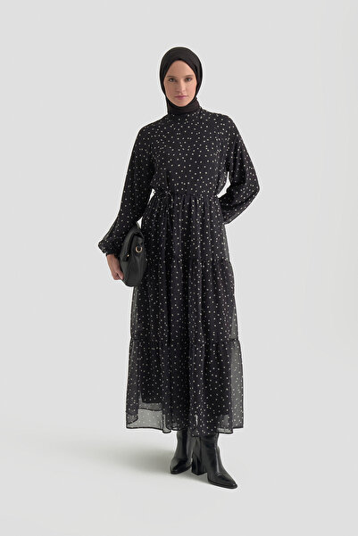 Armine TREND Beli İpli Puantiyeli Elbise Siyah 26YT910