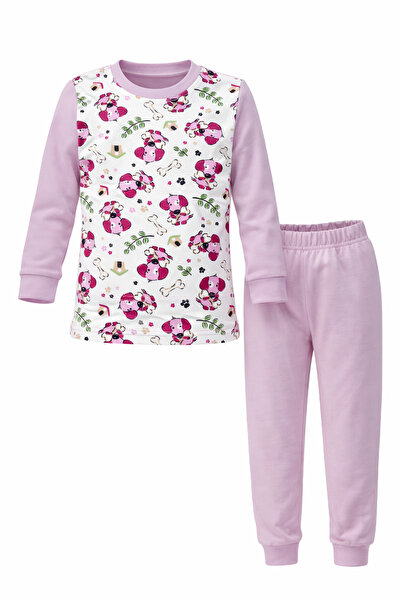 REMSA Girl's Cotton Patterned Pajama Set 6068-11 Lilac