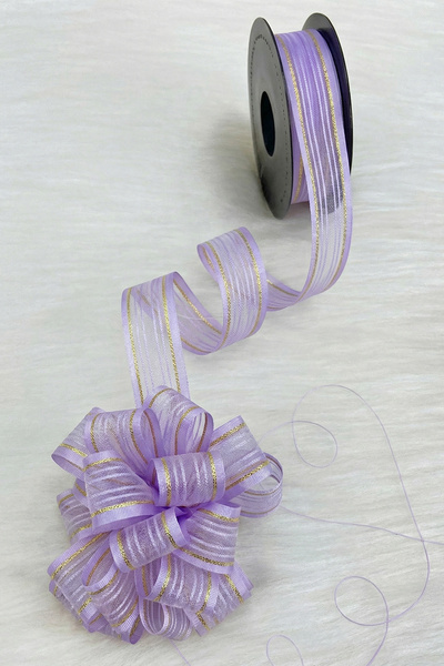 ZEYMERADE Pull-Out Chiffon Ribbon Lilac Gold Glitter 2.5cm 20Mt, Bride, Bundl...