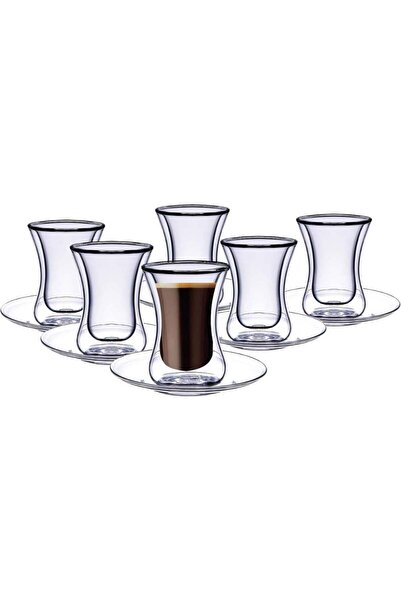 Blackstone Double Wall Glass Tumbler With Saucer Estikana Set 12 Pcs 100 ML T...