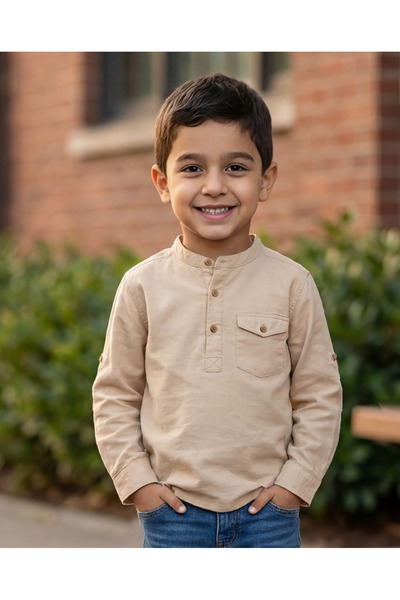 REDTAG Boys Stone Mandarin Collar Long Sleeve Kurta