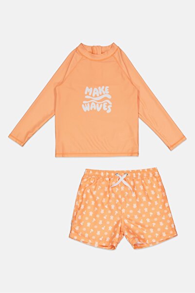 L&J Swim Club Kids Girl 2 Pieces Graphic Print Long Sleeve Rash Guard And Sho...