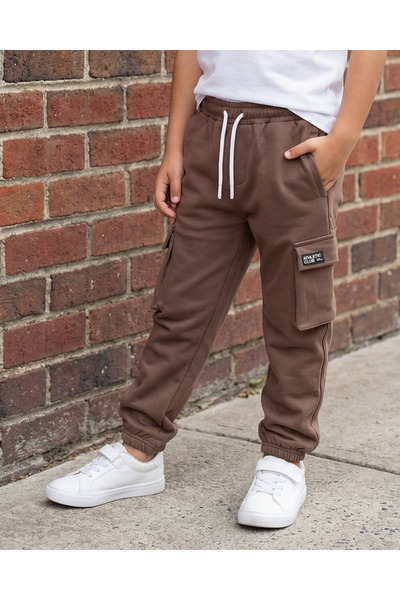 REDTAG Boys Junior Brown Track Pant with Cargo Pocket