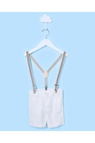 REDTAG Infant Boys Ecru Striped Shorts With Suspenders