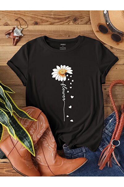uyguntarz Unisex Flowers Baskılı Tasarım Tshirt