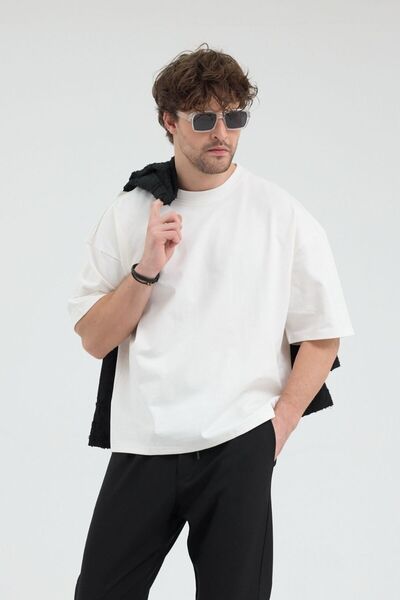 gothamvibes Erkek Chill Boxy Premium Ekru T-Shirt