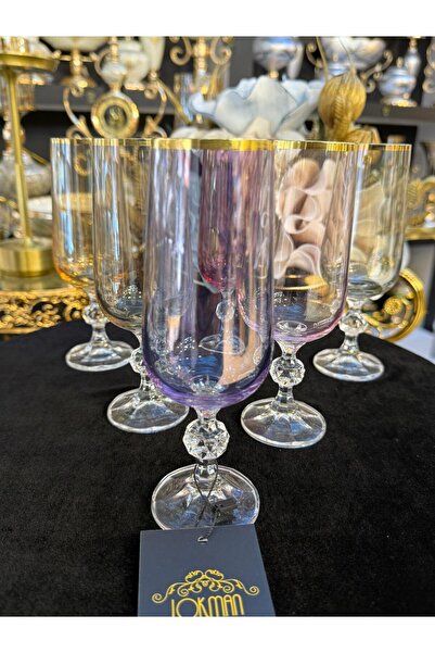 LOKMAN ZÜCCACİYE SHOWROOM 6-Piece Bohemia Crystal Golded 6-Color Coffee Cup W...