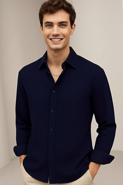 Ottawe Yazlık Regular Fit Rahat Bol Kalıp Uzun Kol Dokulu Keten Görünüm Casua...