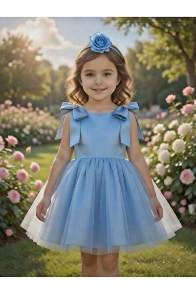 BİLGEN Style Rochie de bal pentru fete, cu detaliu la umăr, cu fundă, din org...