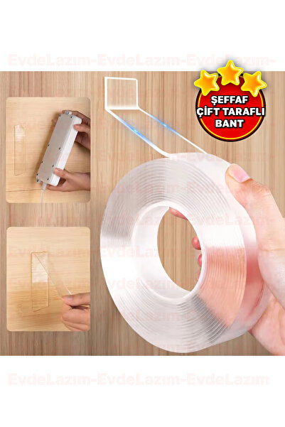 EvdeLazım Çift Taraflı Nano Teknolojili Bant Şeffaf Ekstra Güçlü 2 Metre Yüks...