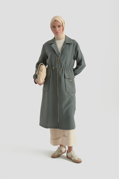 Armine TREND Boydan Fermuarlı Beli Büzgü Detaylı Cepli Giy Çık Koyu Mint 26YT501