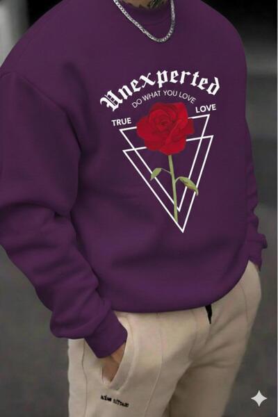 NO 601 Men's Purple Unexpected Printed Crew Neck Sweatshirt