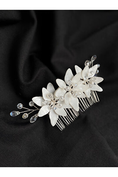 ERYA aksesuar Epoksi Çiçekli Kristal Taşlı Gelin Saç Tarağı Nikah Düğün Saç A...