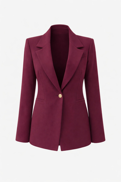 PozitifJeans Women's Burgundy Blazer Jacket – Gold Button Detail, Stylish and...