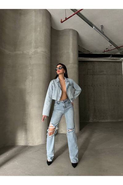 Rabona Fashion Rebel Light High Waist Ripped Wide Leg Jeans