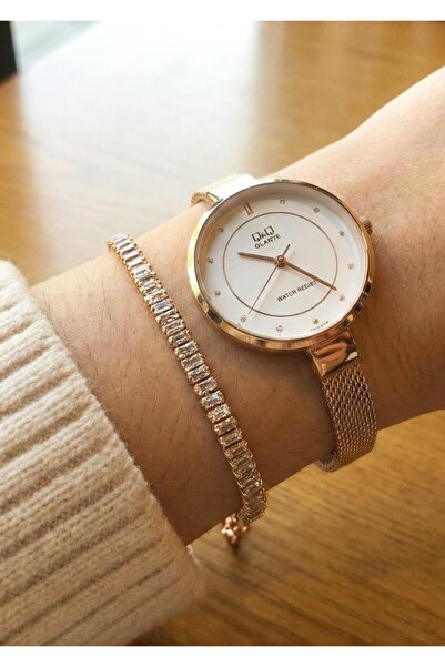 Q&Q Women's Gold Metal Cord White Dial Wristwatch with Bracelet Gift 2 Years ...