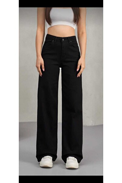 BİENAL BUTİK Yejta Solmaz Women's Black High Waist Palazzo Jeans Loose Denim ...