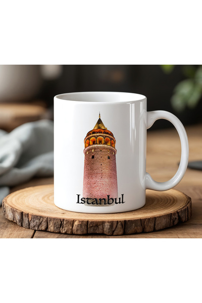 BB TRADE Istanbul Galata Tower Designed White Ceramic Printed Mug 330ml