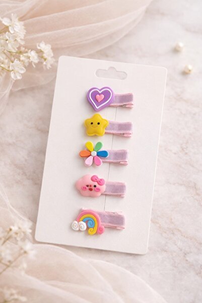 LİNACO Pembe Mini Karışık 5’li Çoçuk Toka Seti