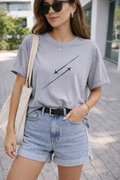 ArtYus Jet Airplane Printed Cotton Relaxed Fit Round Neck Unisex T-Shirt