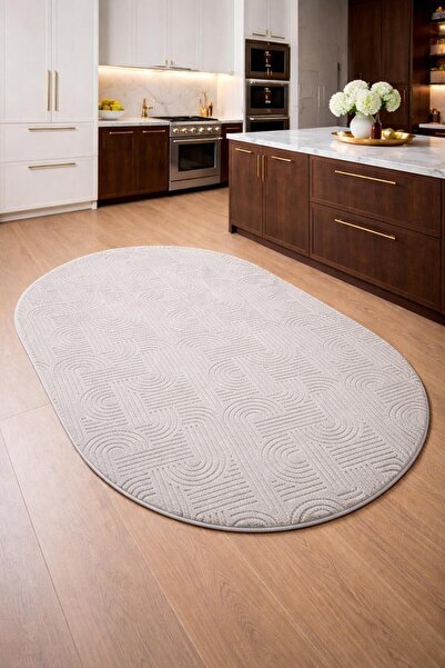 BESELY Açık gri Bohem Emboss Kabartma Desen Oval Elips Premium Kaymaz Taban Y...