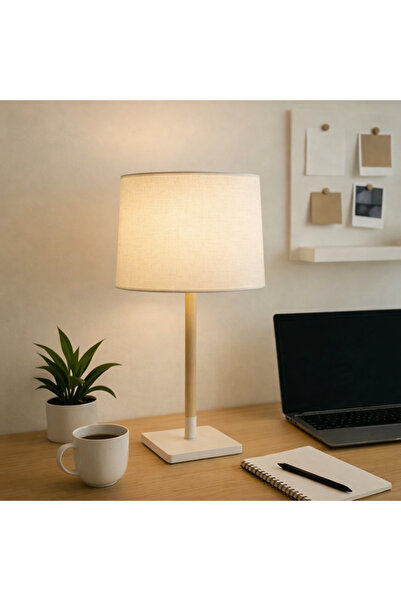 N.zone A modern black table lamp with a wooden stand for lighting a home offi...